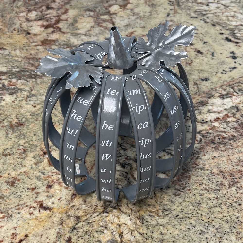 Pink Zebra Gray Metal Pumpkin Accent